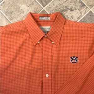 Beautiful Orange with navy Auburn button down